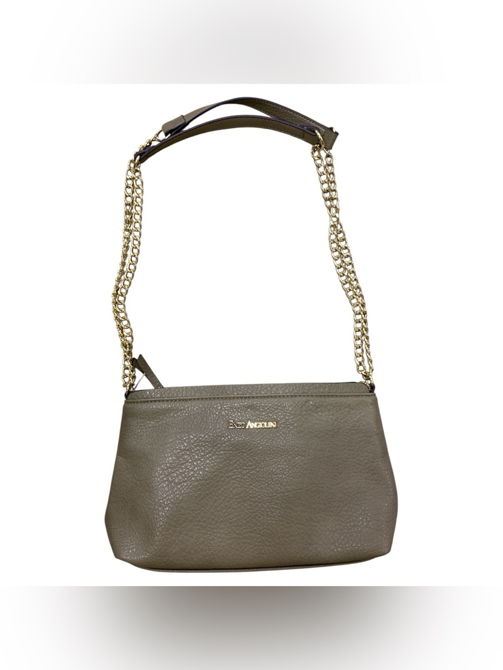 Enzo Angiolini Olive Green Pebbled Leather Crossbody with Gold Chain